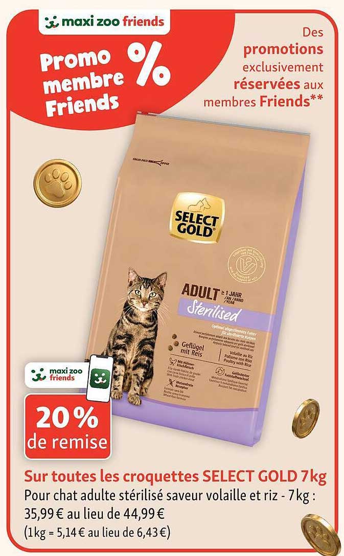 Sur toutes les croquettes SELECT GOLD 7kg