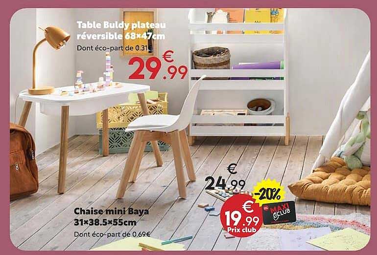 Table Buldy plateau réversible 68×47cm