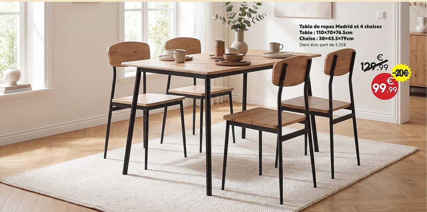Table de repas Madrid et 4 chaises