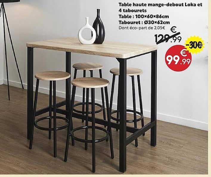 Table haute mange-debout Loka et 4 tabourets