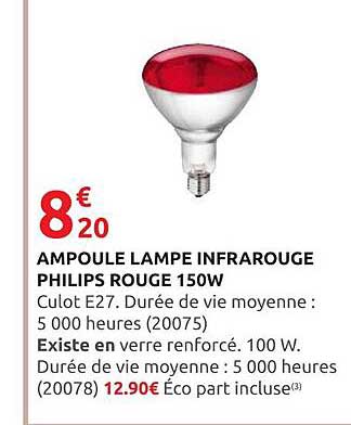 AMPLOULE LAMPE INFRAROUGE PHILIPS ROUGE 150W