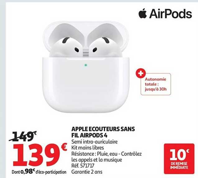 APPLE ECOUTEURS SANS FIL AIRPODS 4