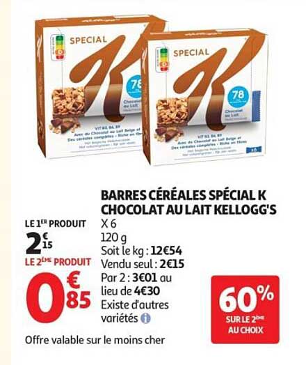BARRES CÉRÉALES SPÉCIAL K CHOCOLAT AU LAIT KELLOGG'S