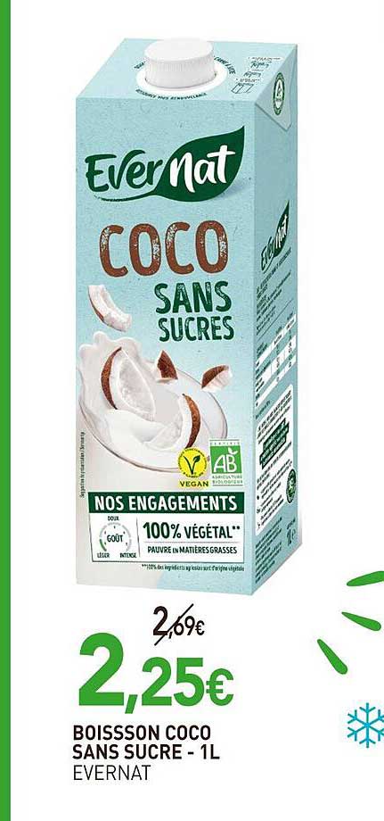 BOISSON COCO SANS SUCRE - 1L EVERNAT