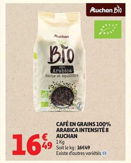 Café en grains 100% Arabica Intensité 8 Auchan