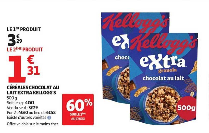 Céréales chocolat au lait Extra Kellogg's 500 g