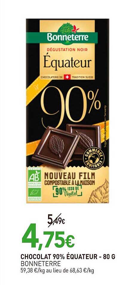 CHOCOLAT 90% ÉQUATEUR - 80 G BONNETERRE