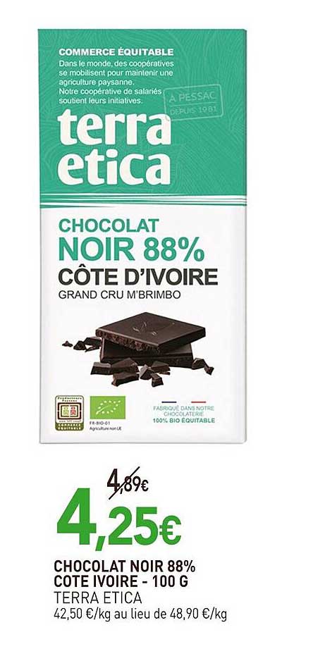 CHOCOLAT NOIR 88% COTE D'IVOIRE - 100 G