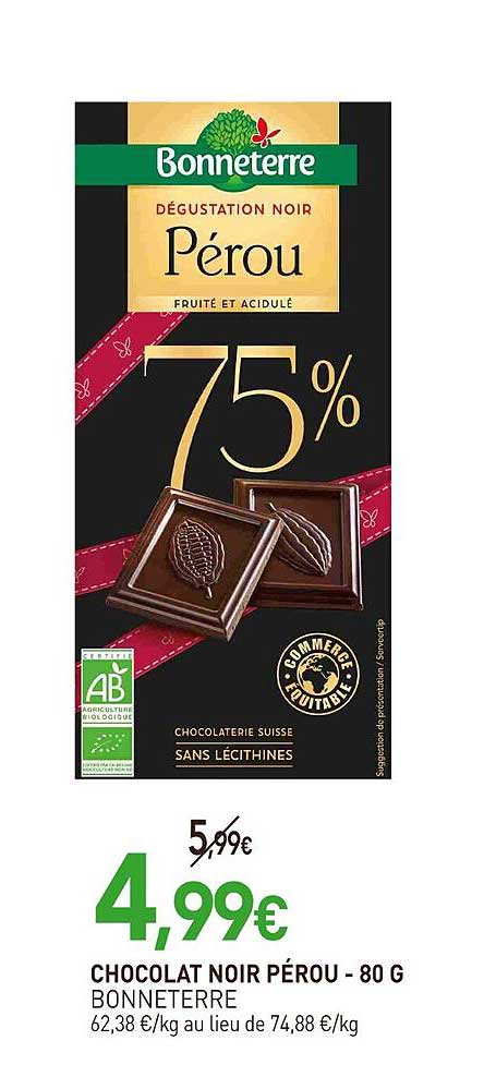 CHOCOLAT NOIR PÉROU - 80 G BONNETTERRE