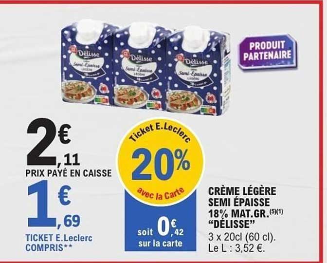 CRÈME LÉGÈRE SEMI ÉPAISSE 18% MAT.GR. “DÉLISSE”