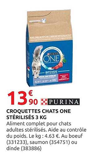 CROQUETTES CHATS ONE STÉRILISÉS 3 KG