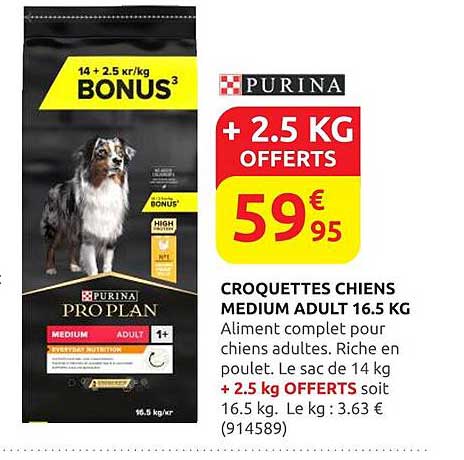 CROQUETTES CHIENS MEDIUM ADULT 16.5 KG