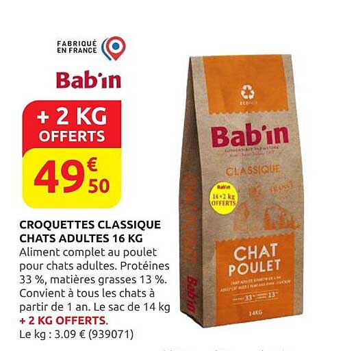 Croquettes Classique Chats Adultes 16 kg