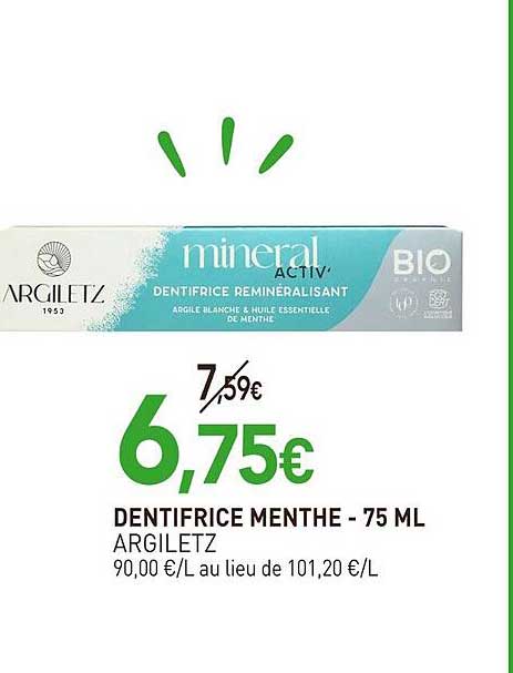 DENTIFRICE MENTHE - 75 ML ARGILETZ