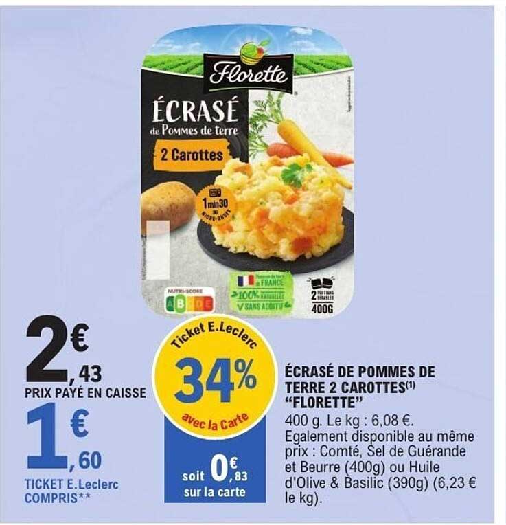 ÉCRASÉ DE POMMES DE TERRE 2 CAROTTES "FLORETTE"