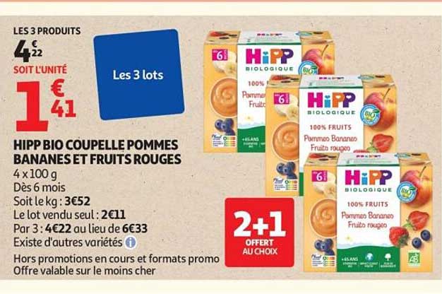 HIPP BIO COUPELLE POMMES BANANES ET FRUITS ROUGES