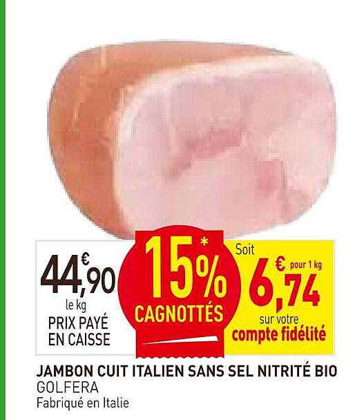 JAMBON CUIT ITALIEN SANS SEL NITRITÉ BIO GOLFERA
