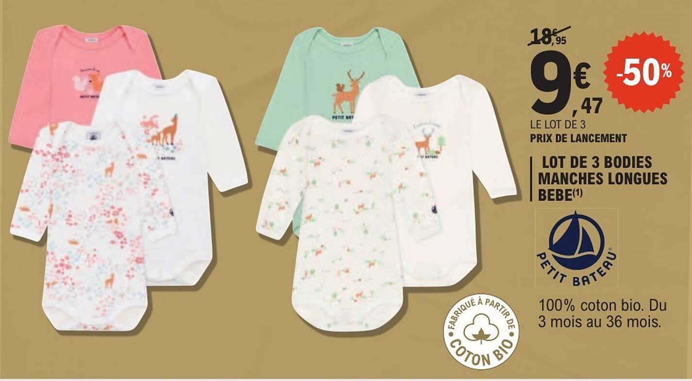 LOT DE 3 BODIES MANCHES LONGUES BEBE