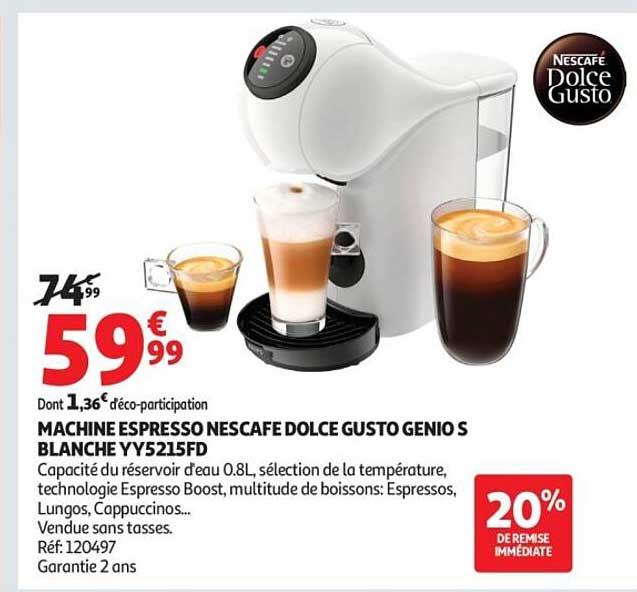 MACHINE ESPRESSO NESCAFE DOLCE GUSTO GENIO S BLANCHE YV5215FD