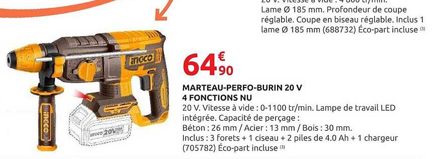 MARTEAU-PERFO-BURIN 20 V 4 FONCTIONS NU