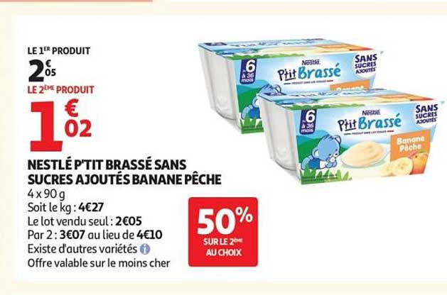NESTLÉ P’TIT BRASSÉ SANS SUCRES AJOUTÉS BANANE PÊCHE