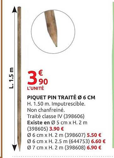 PIQUET PIN TRAITÉ Ø 6 CM