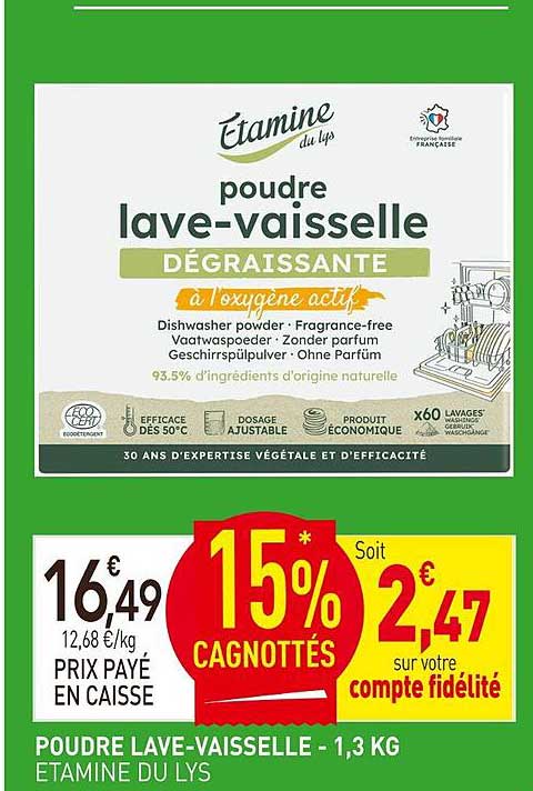 POUDRE LAVE-VAISSELLE DÉGRAISSANTE À L'OXYGÈNE ACTIF