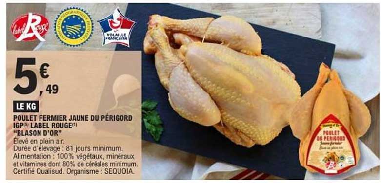POULET FERMIER JAUNE DU PÉRIGORD IGP LABEL ROUGE "BLASON D'OR"