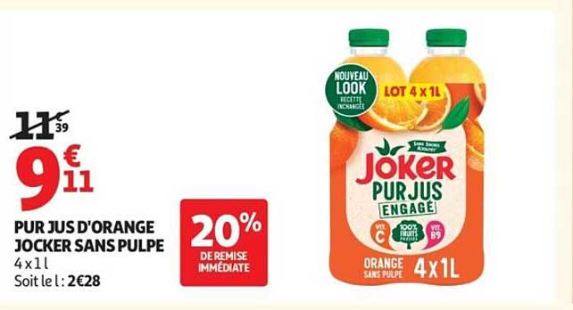 PUR JUS D'ORANGE JOCKER SANS PULPE