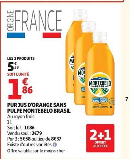 PUR JUS D'ORANGE SANS PULPE MONTEBELO BRASIL