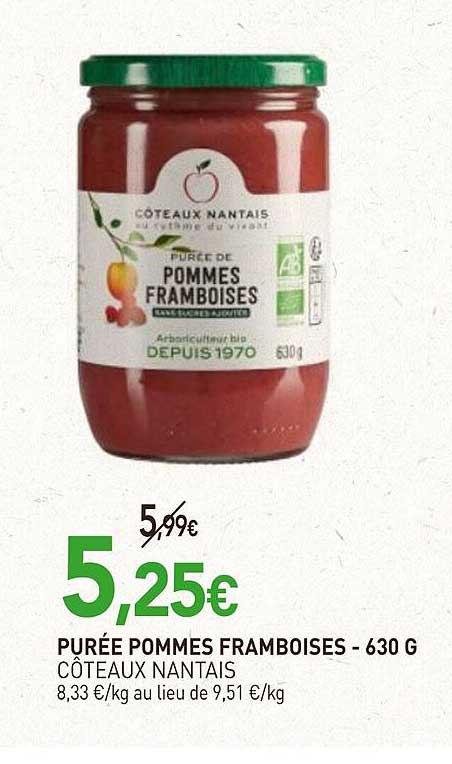 PURÉE POMMES FRAMBOISES - 630 G CÔTEAUX NANTAIS