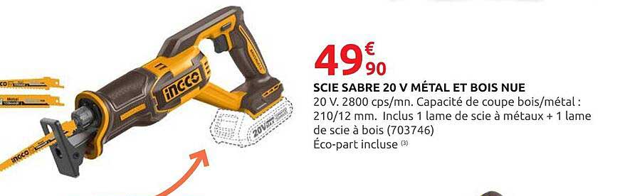 SCIE SABRE 20 V MÉTAL ET BOIS NUE
