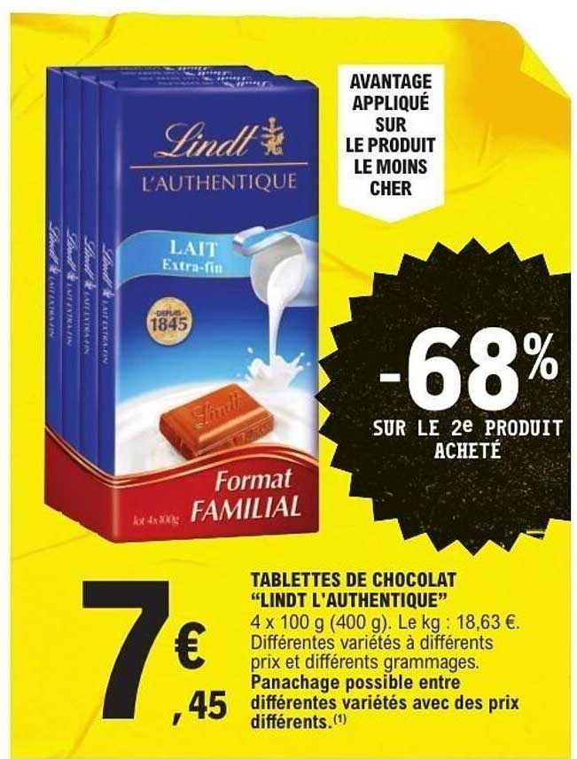 TABLETTES DE CHOCOLAT "LINDT L'AUTHENTIQUE"