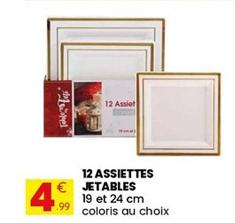 12 ASSIETTES JETABLES 19 et 24 cm coloris au choix