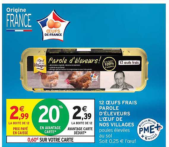 12 ŒUFS FRAIS PAROLE D'ÉLEVEURS L'ŒUF DE NOS VILLAGES