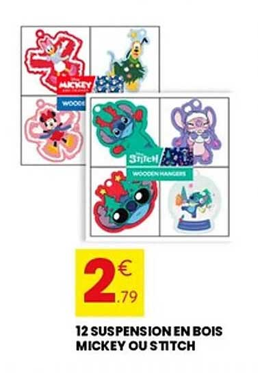 12 SUSPENSION EN BOIS MICKEY OU STITCH