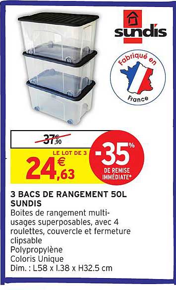 3 BACS DE RANGEMENT 50L SUNDIS
