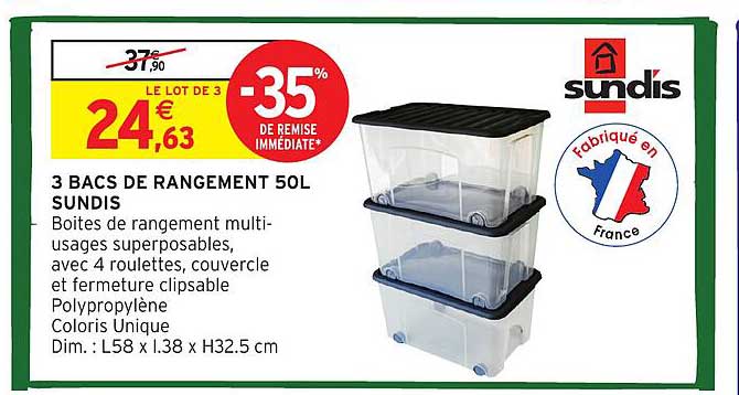 3 BACS DE RANGEMENT 50L SUNDIS