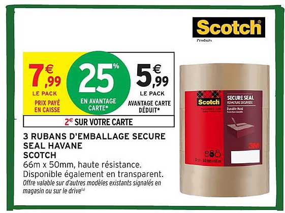 3 RUBANS D'EMBALLAGE SECURE SEAL HAVANE SCOTCH