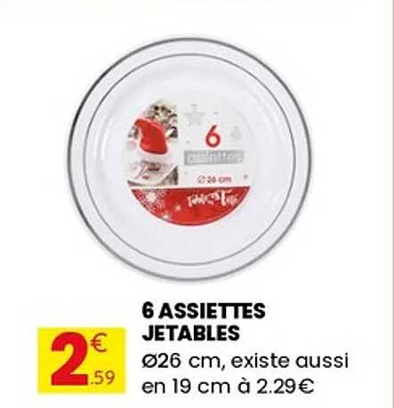6 ASSIETTES JETABLES Ø26 cm, existe aussi en 19 cm à 2.29€