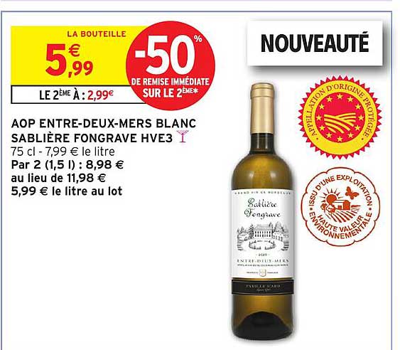 AOP ENTRE-DEUX-MERS BLANC SABLIÈRE FONGRAVE HVE3