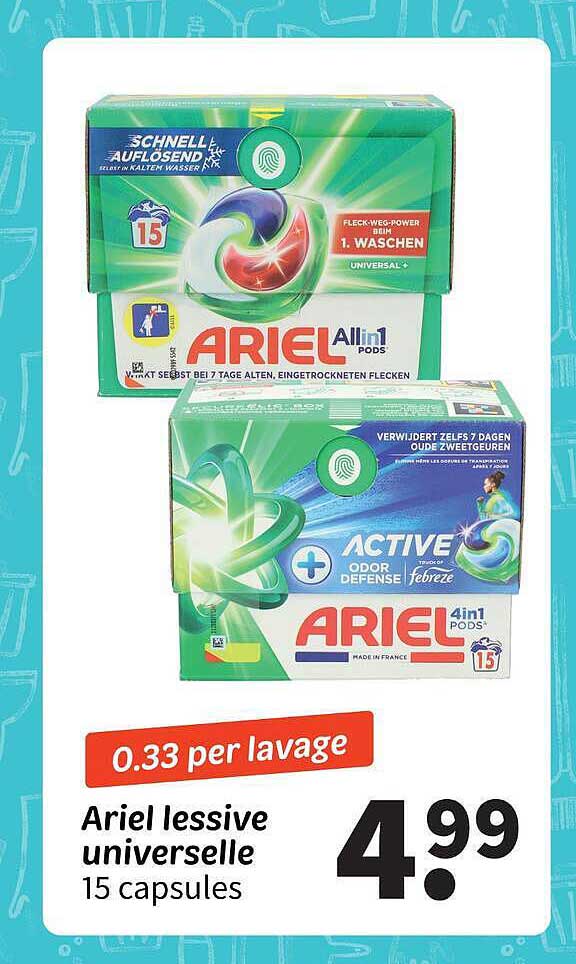 Ariel lessive universelle 15 capsules