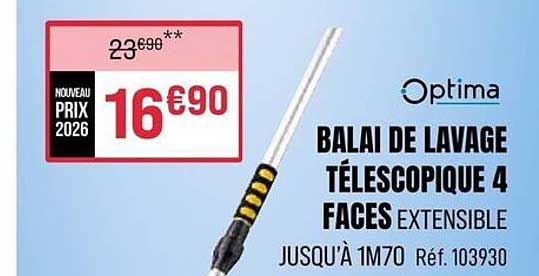 BALAI DE LAVAGE TÉLESCOPIQUE 4 FACES EXTENSIBLE JUSQU'À 1M70 Réf. 103930