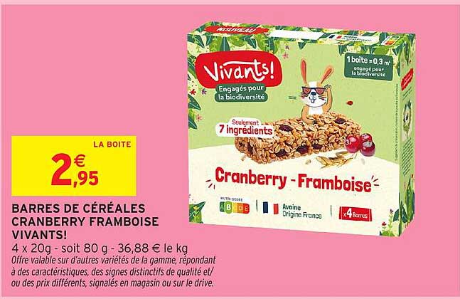 BARRES DE CÉRÉALES CRANBERRY FRAMBOISE VIVANTS!