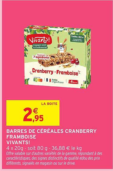BARRES DE CÉRÉALES CRANBERRY FRAMBOISE VIVANTS!