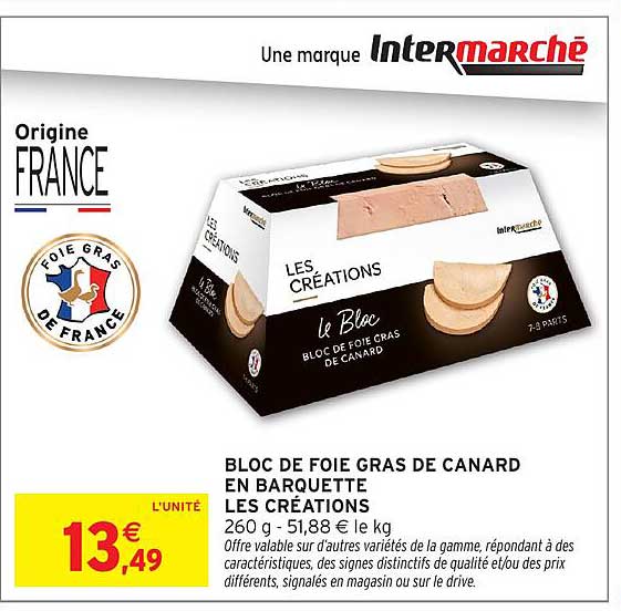 BLOC DE FOIE GRAS DE CANARD EN BARQUETTE LES CRÉATIONS