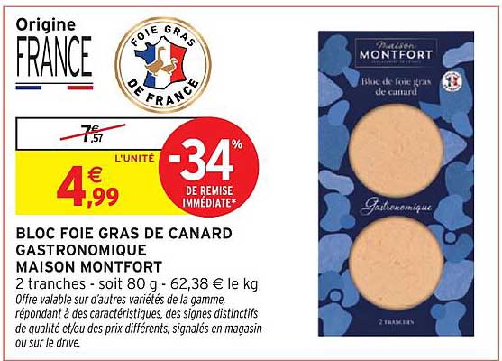 BLOC FOIE GRAS DE CANARD GASTRONOMIQUE MAISON MONTFORT