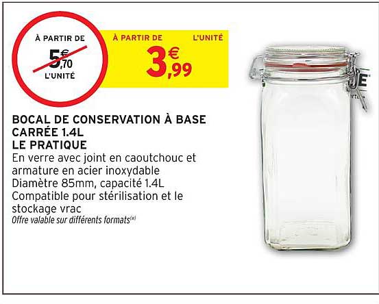 BOCAL DE CONSERVATION À BASE CARRÉE 1.4L LE PRATIQUE