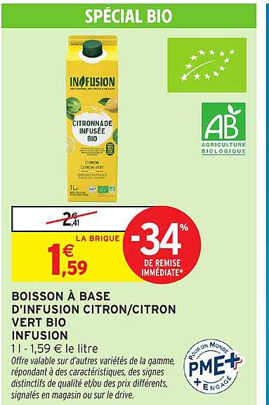 BOISSON À BASE D'INFUSION CITRON/CITRON VERT BIO INFUSION