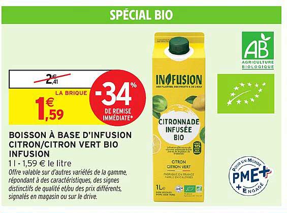 BOISSON À BASE D'INFUSION CITRON/CITRON VERT BIO INFUSION